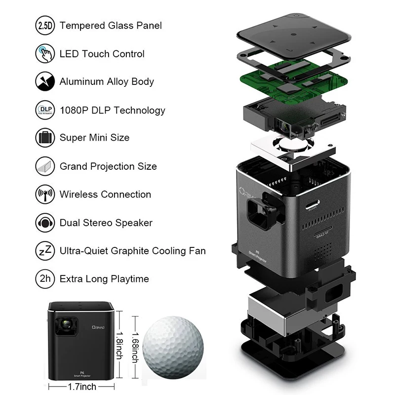 Все получают A6 DLP 3D светодиодный мини проектор Wifi Android цифровой ручной HD Airplay