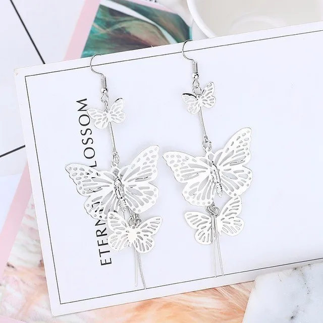 Модные серьги для Для женщин полая Бабочка кисточкой Boho цвета: золотистый, серебристый длинные серьги Сладкий романтические Драгоценности Свадебные Подарочный - Окраска металла: Silver