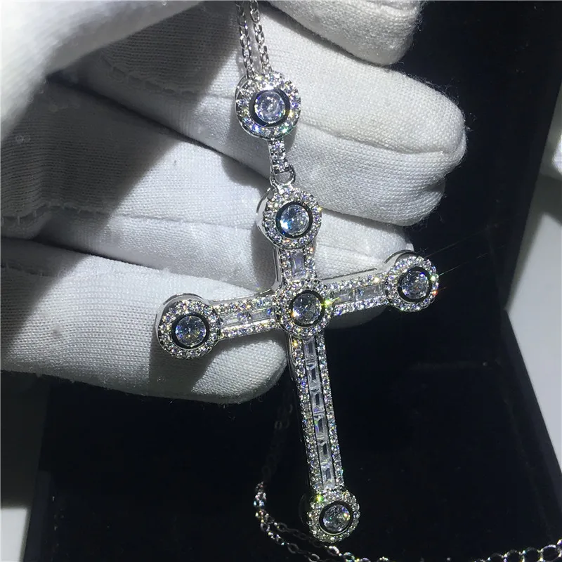 Уникальный дизайн крест кулон Pave AAAAA cz 925 серебро вечерние свадебные длинный necalace