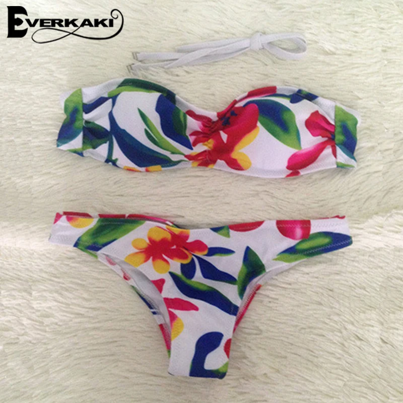 Everkaki печати Купальник бикини 2017 женская обувь пикантные Push Up Bra пляж ванный
