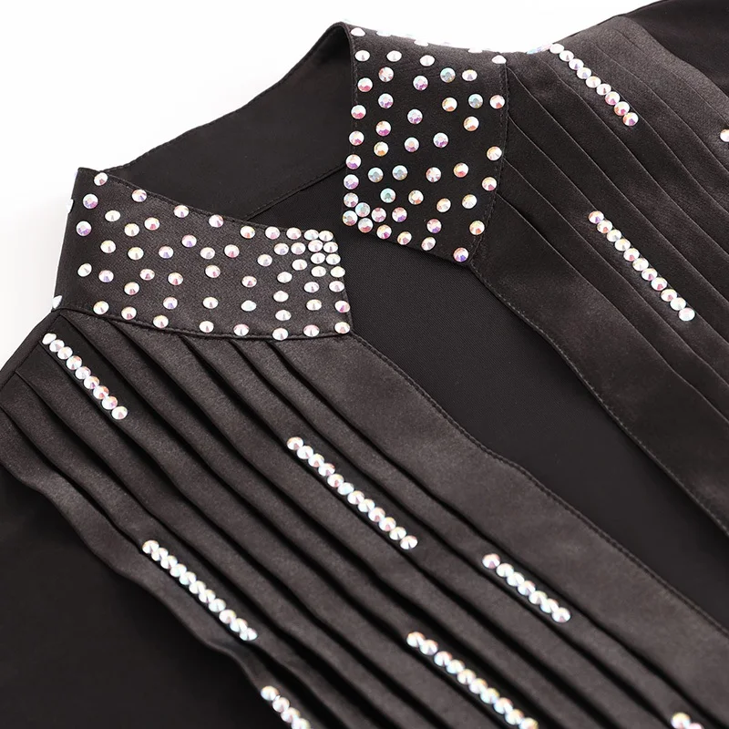 

customized Fantasia Latin Dance Tops Black Long Sleeve high quality stretch Shirt New Men Ballroom Competitive modern show