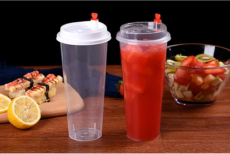 

700ml 24oz Disposable Plastic Cups Cold Hot Drinks Juice Coffee Milky Tea Cup Thicken Transparent Drink Tool with Lid W8104