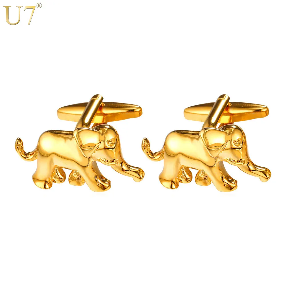 

U7 Elephant Cuff Links For Mens Jewelry Gold/Silver Color Trendy High Quality Animal Cufflinks With Gift Box C033
