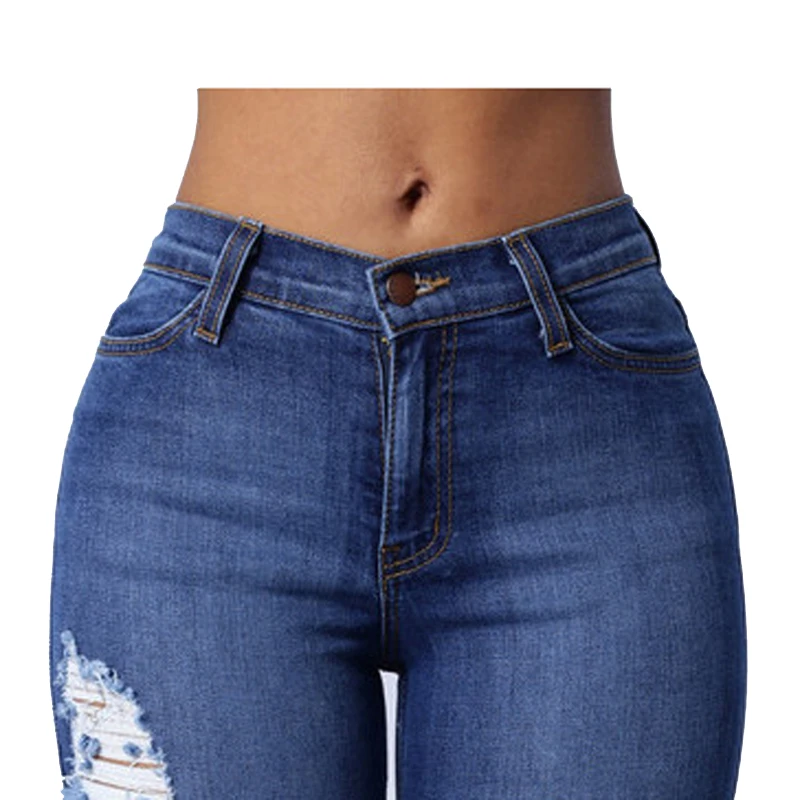

YRRETY Fashion Womens Destroyed Ripped Distressed Slim Denim Blue Jeans Sexy Hole Pencil Trousers New 2020 Skinny Jeans S-XXL