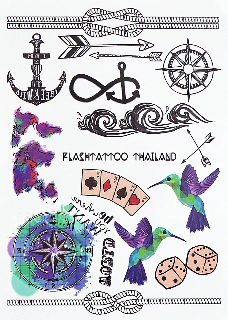 #396 хипстер любимая временная татуировка на теле колибри кости веревка карта