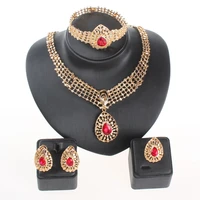 dubai gold jewelry crystal gem necklace earring bracelet ring women italian bridal wedding accessories jewelry sets