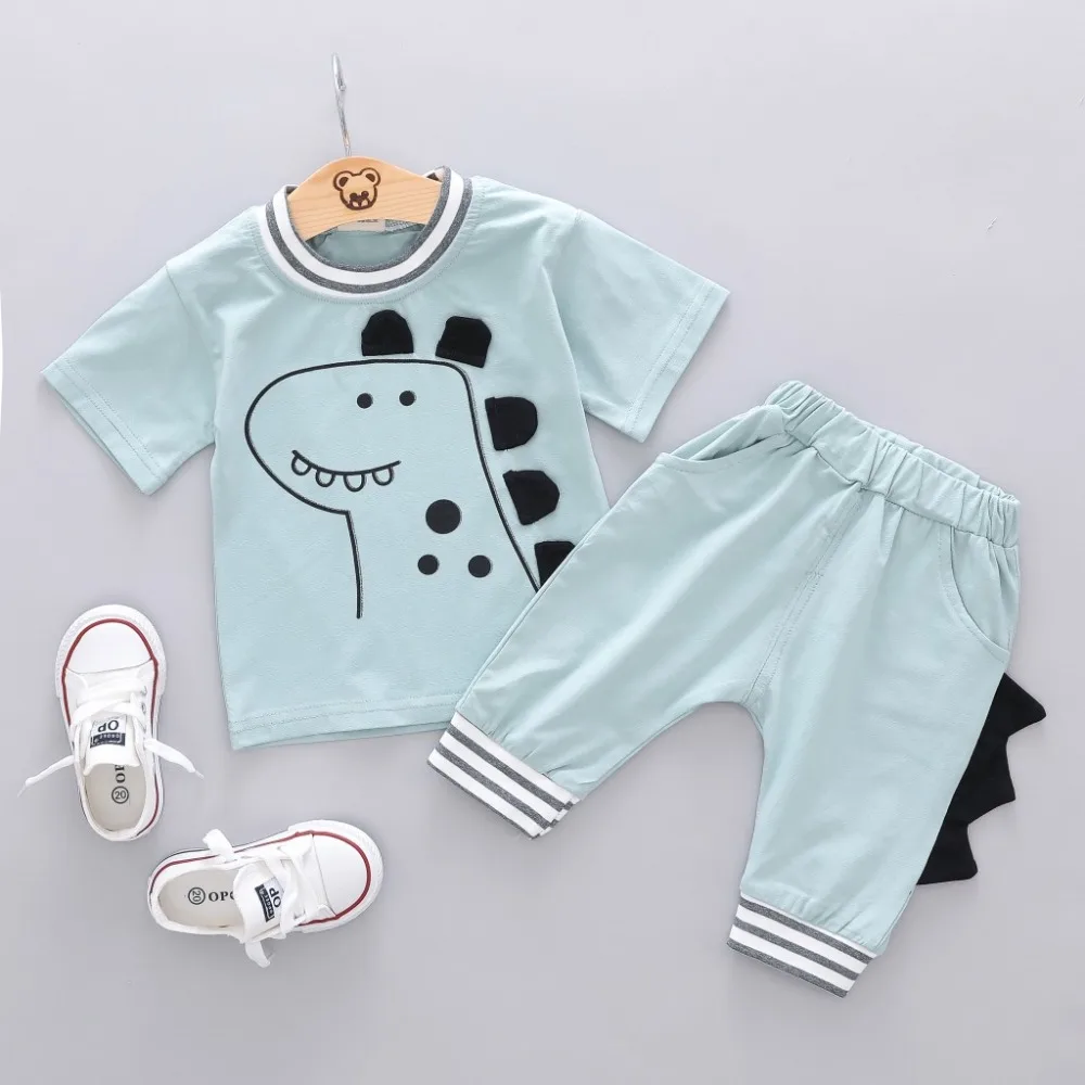 2019 Summer Baby Girls Boys Clothes Sets Toddler Infant Clothing Dinosaur T Shirt Shorts Kids Child Costume | Детская одежда и