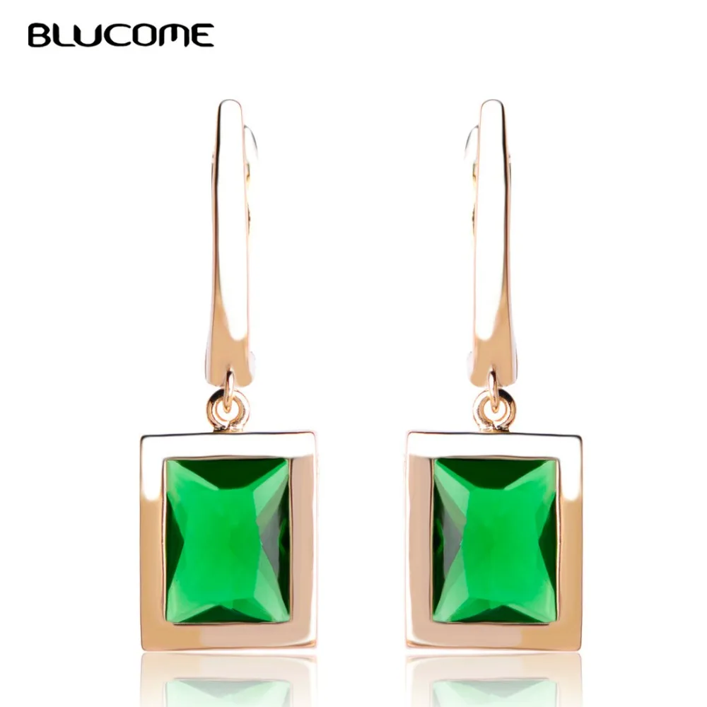 Женские квадратные серьги гвоздики Blucome медные с инкрустацией из фианита