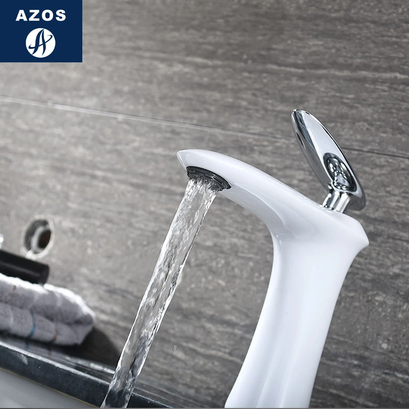 Azos Above Counter Basin Faucet LED Extended Brass White Cold and Hot Switch Laundry Pool Shower Room Round MPYX002A | Обустройство