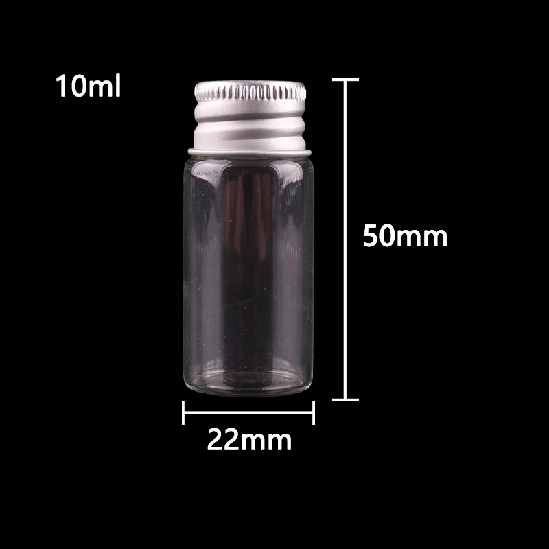 10ml Диаметр 22 мм, 5 мл, 10 мл, 20 мл, 25 мл, прозрачные стеклянные бутылки, милые баночки-флаконы, Террариум с серебряной винтовой крышкой, Свадебное Ремесло 100 шт - Цвет: 10ml