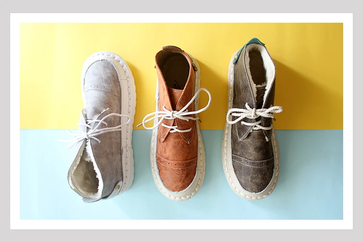 Careaymade-Short boots,women's shoes and ankle boots, antique leather flat shoes, handmade original autumn winter boots