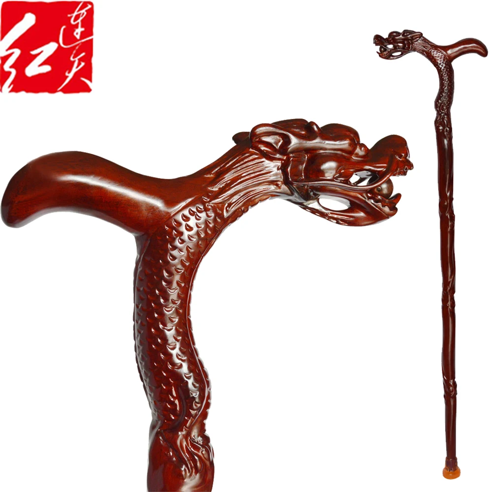 Трость с головой дракона Бразильское Розовое дерево статуя из красного