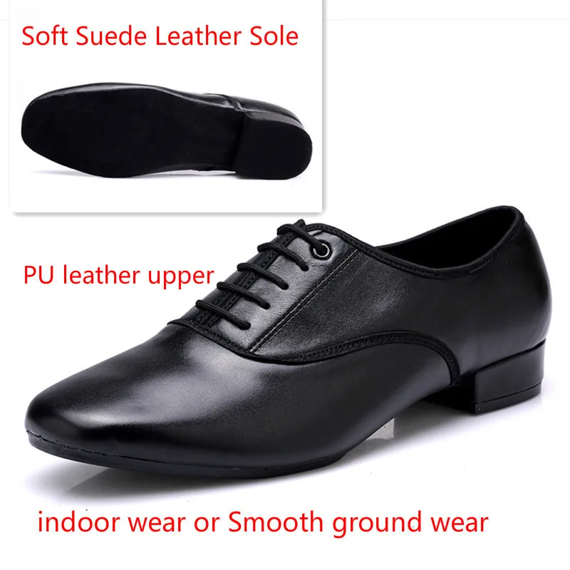 Leather soft sole Мужская обувь для латинских бальных танцев, 3 см, низкий каблук, кожа коровы, Chacha, Tango, обувь для танцев, белый, черный цвет, большой размер 46 - Цвет: Leather soft sole