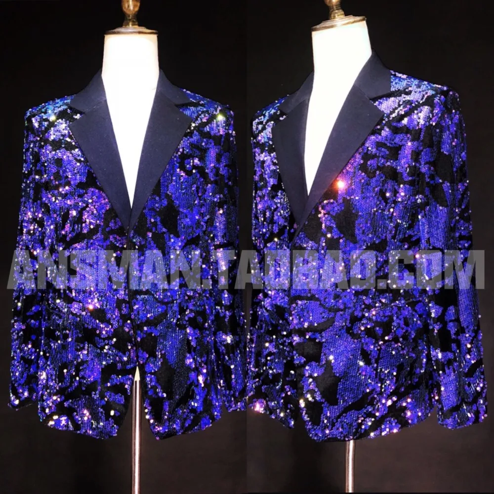 

S-6XL!!Bar and nightclub male singer host blue purple color slim suit stage costumes.