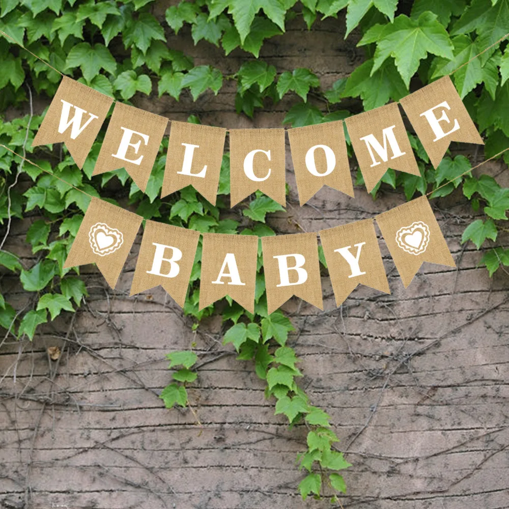 Добро пожаловать Baby Burlap баннер винтажные вечерние украшения Душ|Флажки вымпелы и