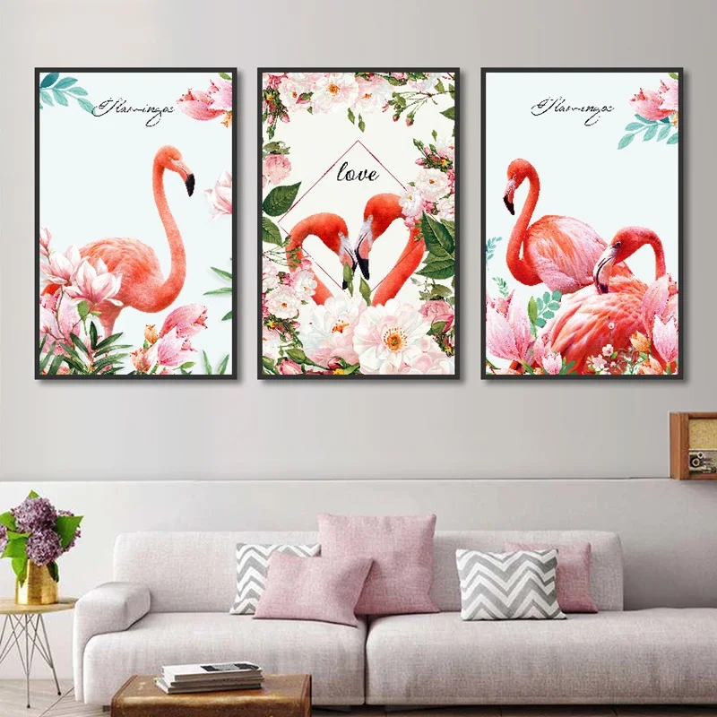 Настенная картина с изображением животных розовых фламинго птиц влюбленных пар |