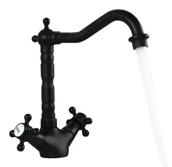 

Black Oil Rubbed Brass Double Cross Handle Deck Mount Kitchen Bathroom Sink Swivel Spout Faucet Mixer Tap Lsf095