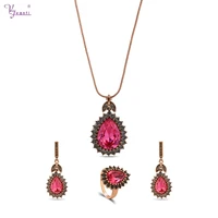 vintage turkish cheap jewelry sets for women big white crystal drop necklace ring and earrings fashion 3pcs sets