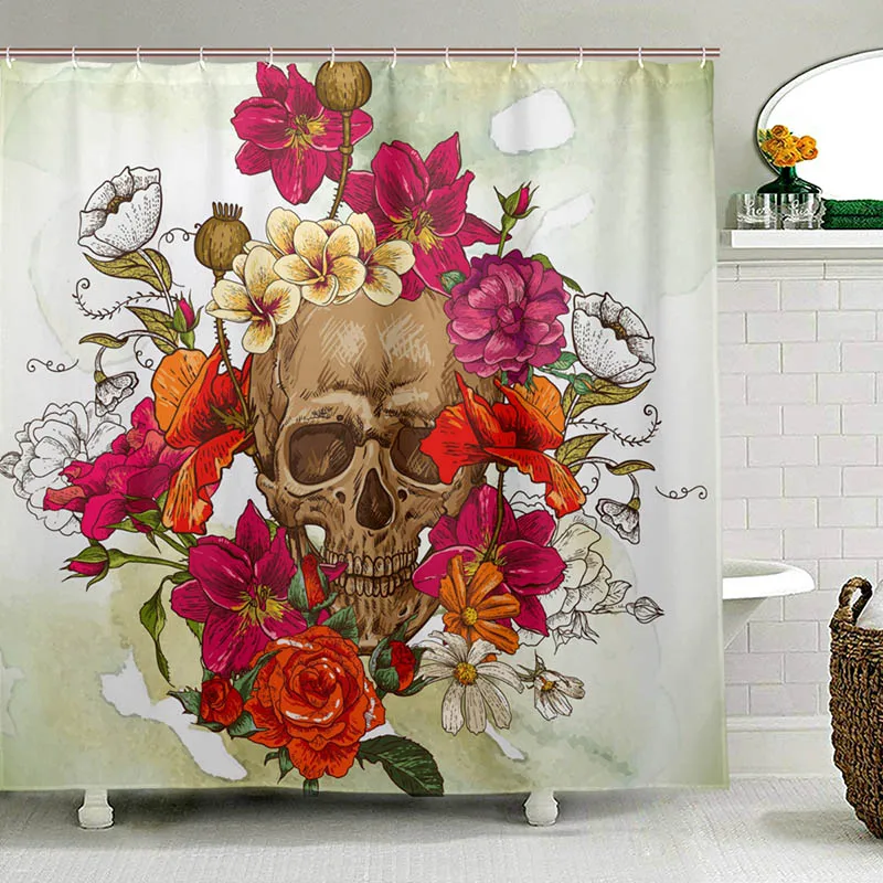

Занавеска на унитаз «День мертвых», водонепроницаемая шторка из полиэстера для душа, с цветами, сахаром, черепом, с 12 крючками