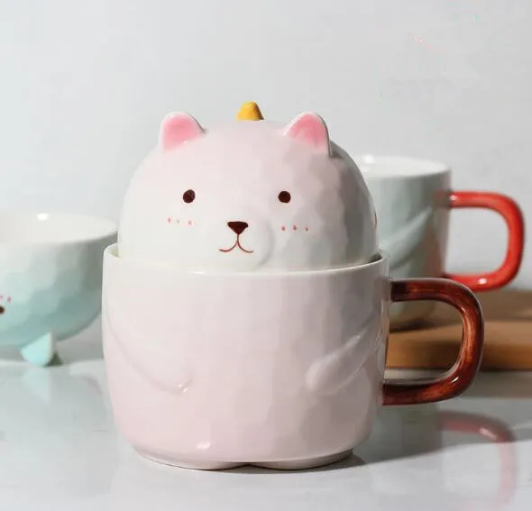 1PC Creative Cartoon Ceramic Mug Bear Shaped Coffee Cups with Lid Handgrip Cute Milk Mugs Home Office Drinkware NQ 007 | Дом и сад