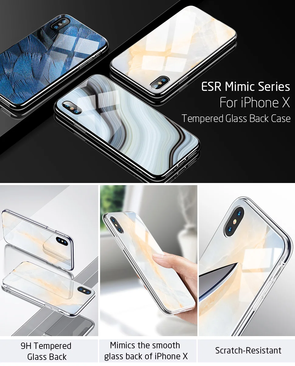 Чехол ESR из закаленного стекла с мраморным рисунком для задней панели IPhone X с полным покрытием, чехлы с закаленным стеклом для IPhone X