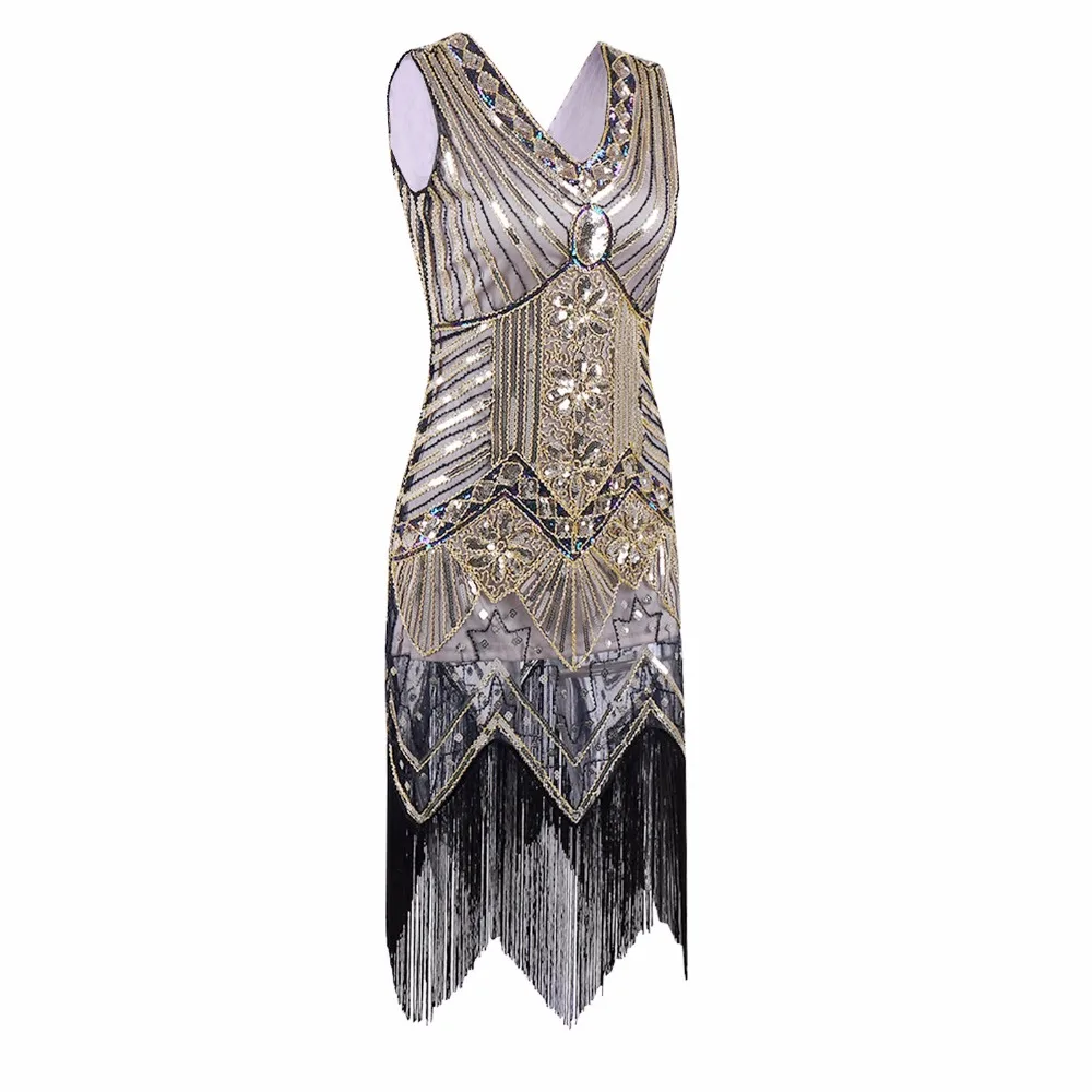 Женское винтажное платье с блестками V образным вырезом и бусинами|women sequin dress|sequin