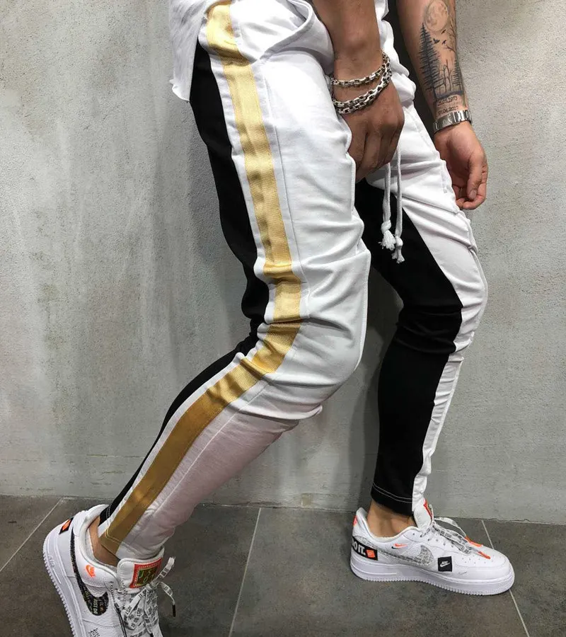 SLOUPPG мужские повседневные Бодибилдинг брюки Тонкий уличная 2019 jogger Fit полосатый