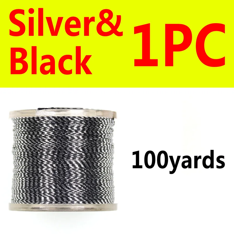 1pcs silver n black 100 ярдов металлическая нить для обмотки удочек, ребристый крючок для ловли летучих мышей, для морской рыбалки - Цвет: 1pcs silver n black