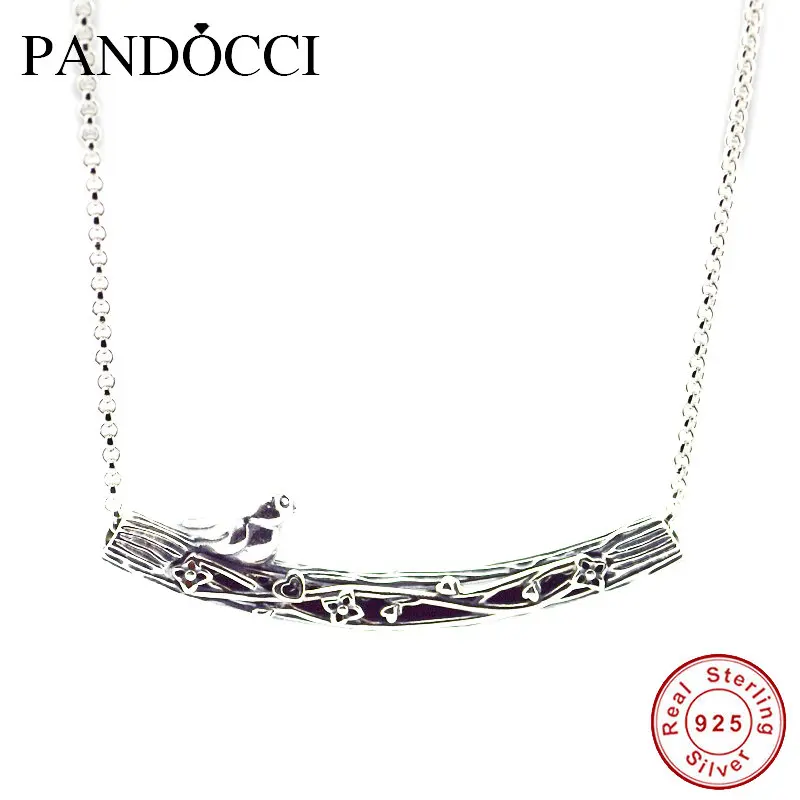 QANDOCCI 925 пробы Серебряное весеннее изогнутое ожерелье с птицей ДЛЯ Woemn