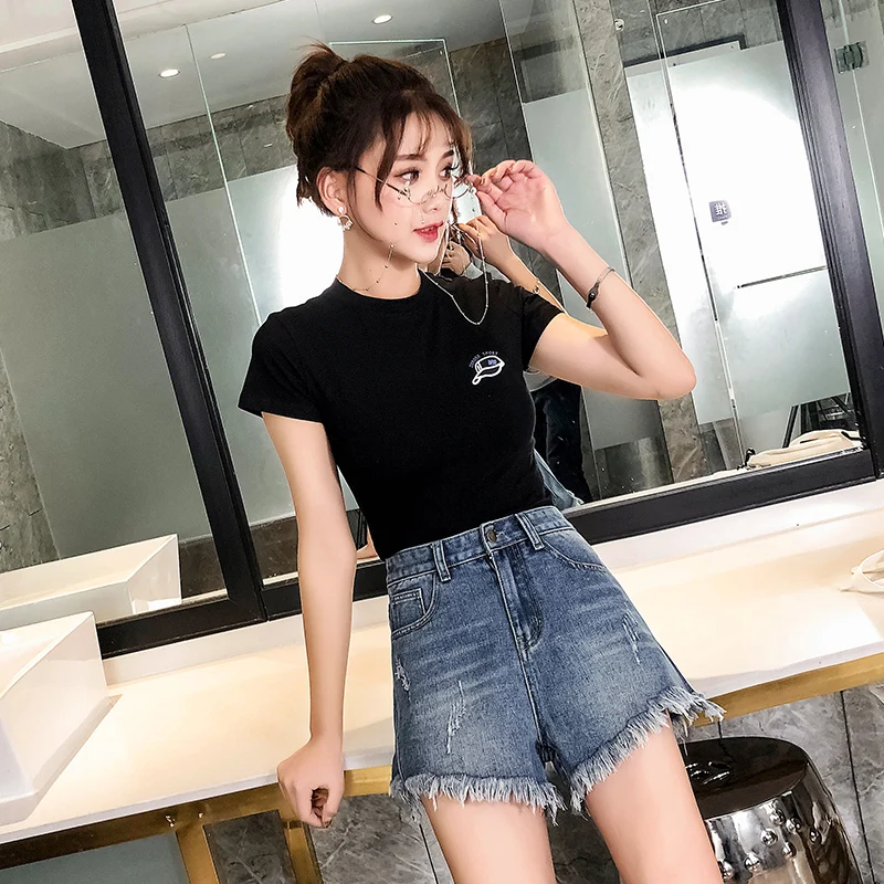 M 5XL большой код Для женщин джинсы шорты Ленточки короткие feminino Кнопка царапин