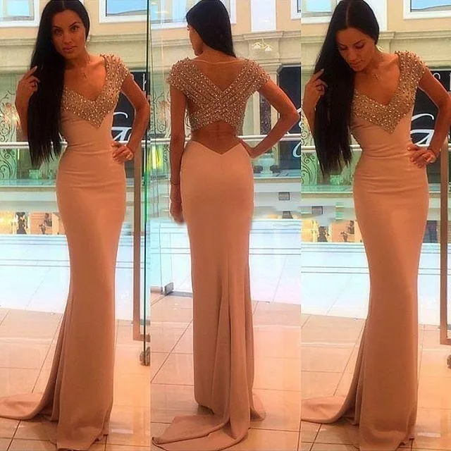 Honey Qiao Evening Dress Elegant Mermaid Long 2017 New Arrival V neck Sleeveless Prom Dresses Beading Crystal Formal Party Gowns | Свадьбы и