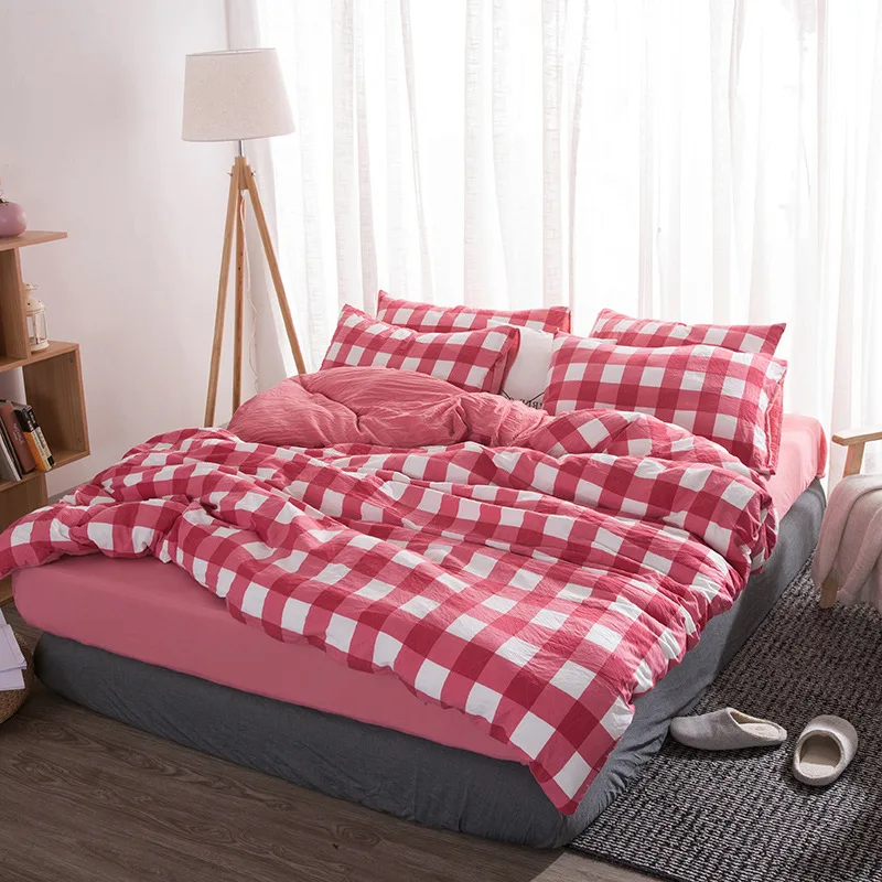Red Plaid 4 шт. Комплект постельного белья производитель пододеяльник домашний текстиль комплект постельного белья King size Простыня Комплект постельного белья s для девочки - Цвет: Red Plaid