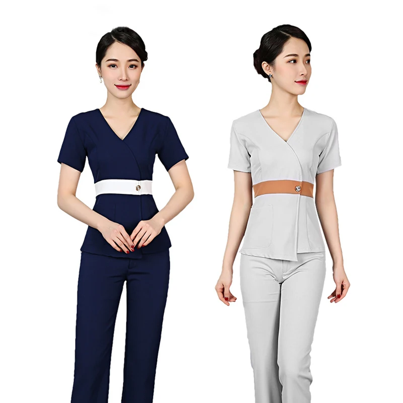 

Beautician Health Museum Technician Workwear Short Sleeve /Seven-quarter sleeveSet Foot Massage Foot Massager Clothing Pants Set