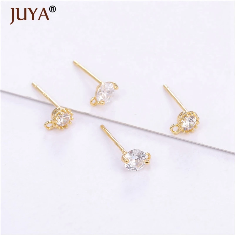 Diy серьги Ювелирные компоненты гипоаллергенный стержень серьги-Крючки микро-инкрустированные цирконием 14 K настоящее золото серьги аксессуары