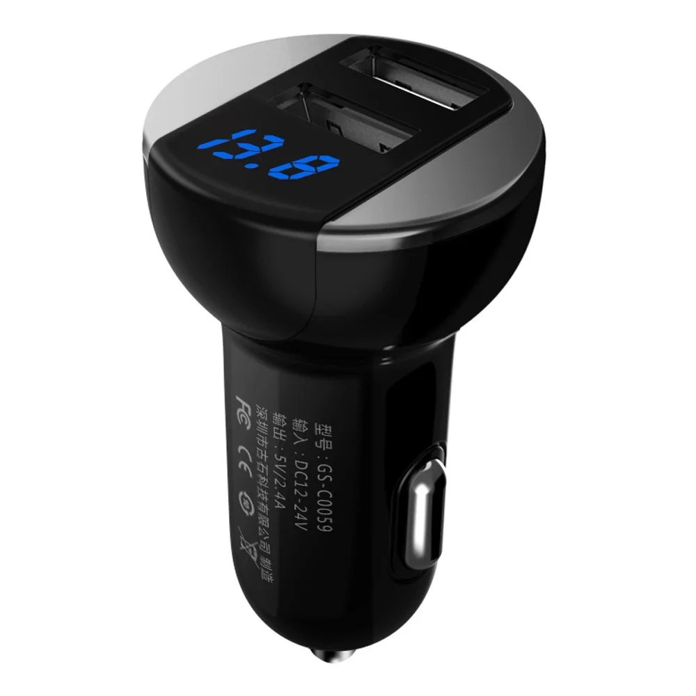 Двойное USB Автомобильное зарядное устройство 5V2. 4A цифровой дисплей Автомобильный аккумулятор напряжение высокая мощность зарядки мобильного телефона адаптер для iPhone планшета - Тип штекера: Black silver