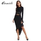 Летнее модное женское платье CIEMIILI 2020, облегающие платья, элегантное сексуальное платье до середины икры с круглым вырезом, вечернее праздничное черное вечерние с бахромой
