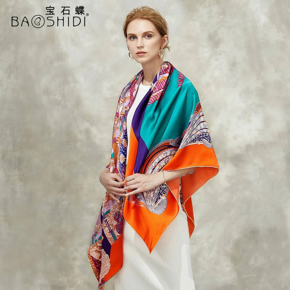 [BAOSHIDI]100% silk scarf 16m/m thick Infinity 132*132cm Scarves women Elegant brand scarfs fashion lady shawl woman hijab |