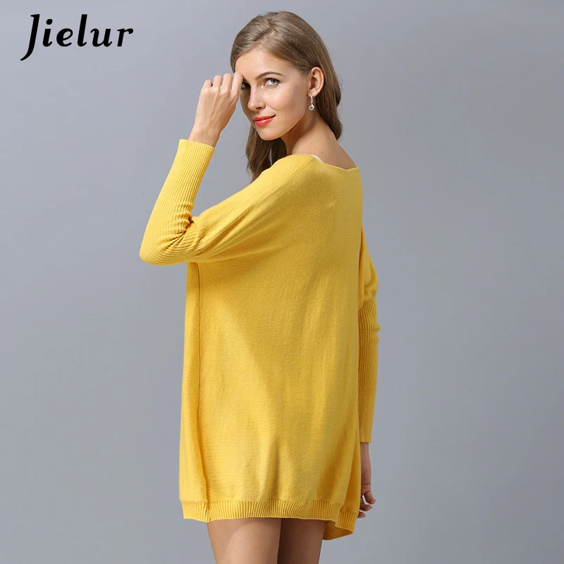 Jielur Europe Beading Love Autumn Sweater Women Loose Batwing Sleeve Chic Yellow Top Femme Elegant High Street Sueter Mujer 2018 | Женская