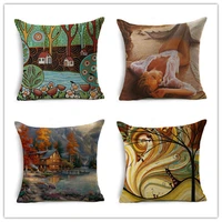 nordic plant linen cushion cover painting mermaid scenic decorative pillow covers cojines pillow cases home decor