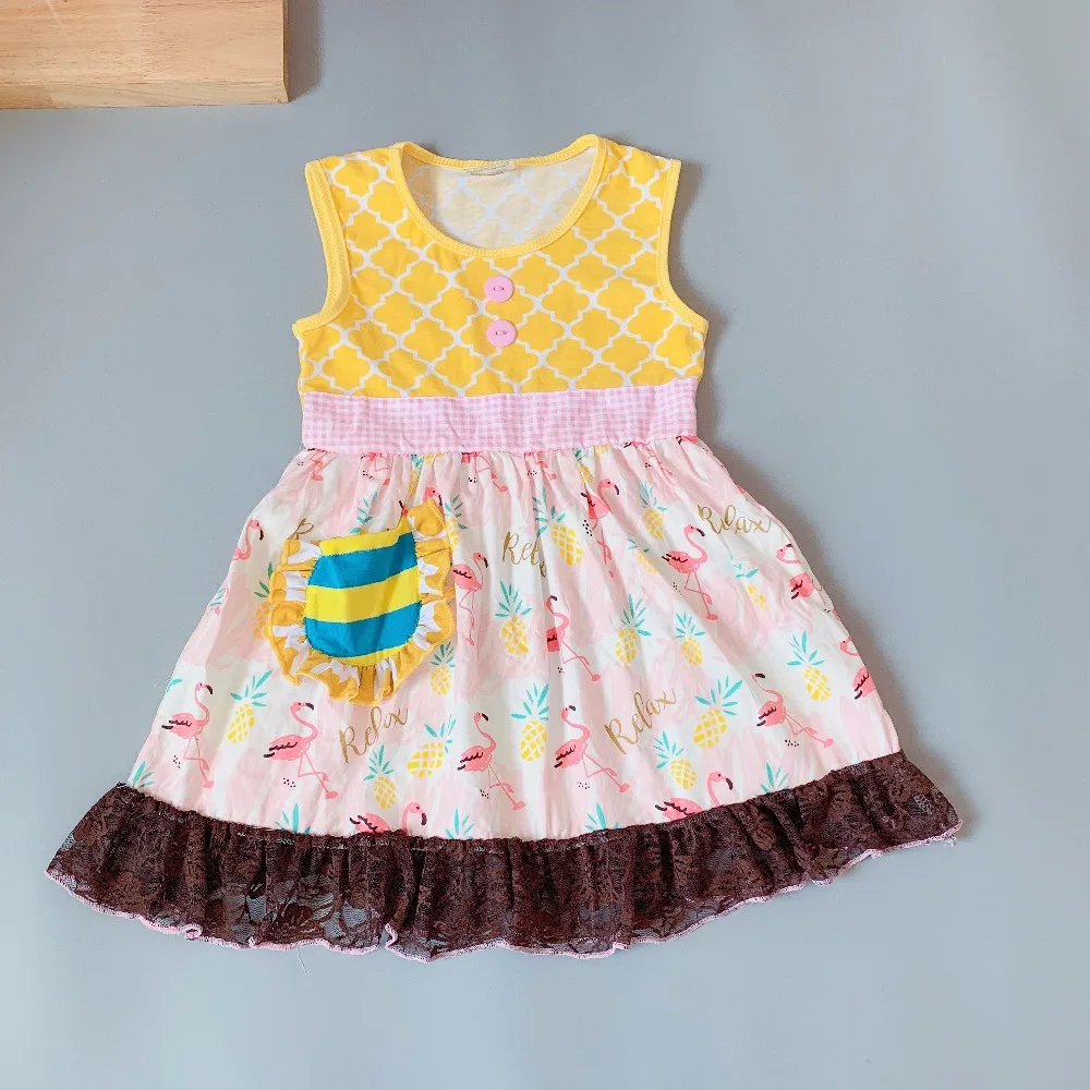 2019 Summer Yellow flamingo dress singlet present of Baby Girls Dress Apparel Accessory | Детская одежда и обувь