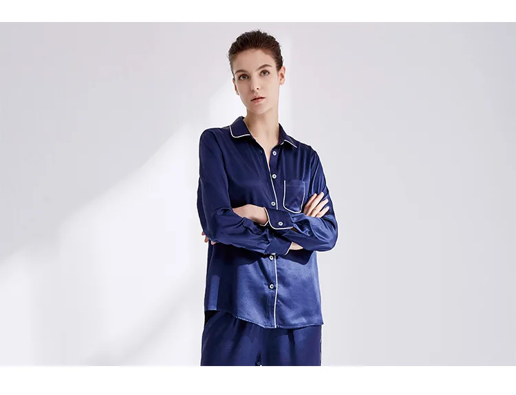 Silk pajama suit 100% mulberry silk two-piece suit of pure long sleeve home