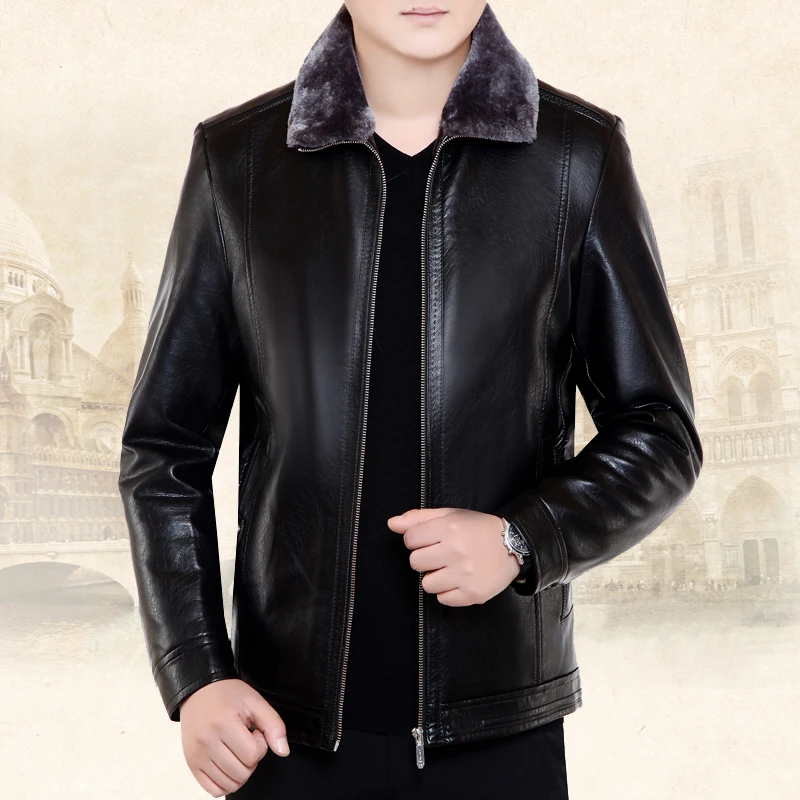 Middle-aged Men Haining Fur Men's Leather Sheepskin Plus Velvet Thick Coat Autumn And Winter | Мужская одежда