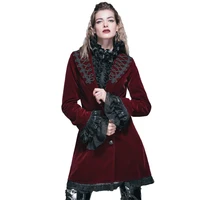 womens red wool coat steampunk winter single breasted clothing with lace side 2017 turn down collar long jackets coats