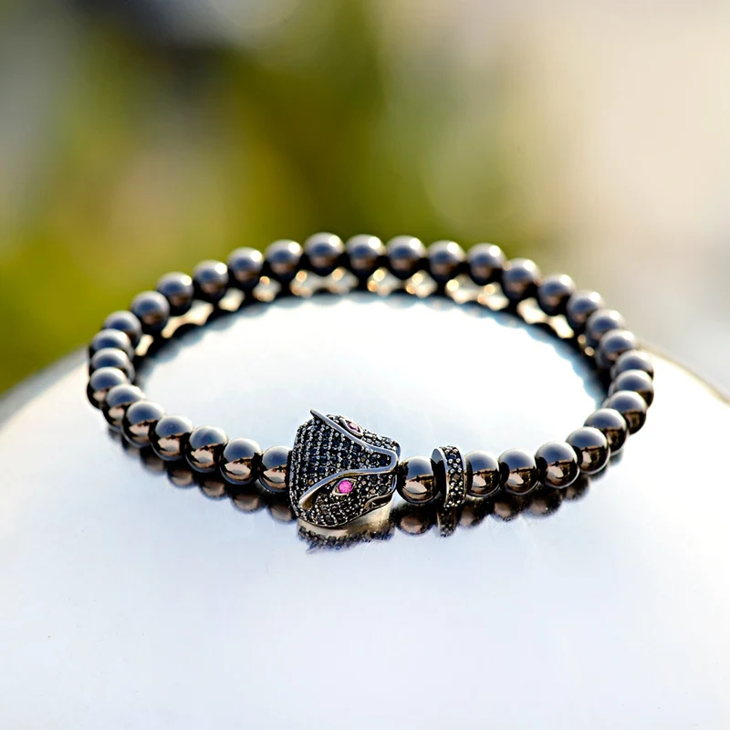 2019 Trendy Men Elastic Bracelets White Micro Pave CZ Leopard Charm &amp Bangles Male Beads Jewelry Gift ABL045 | Украшения и