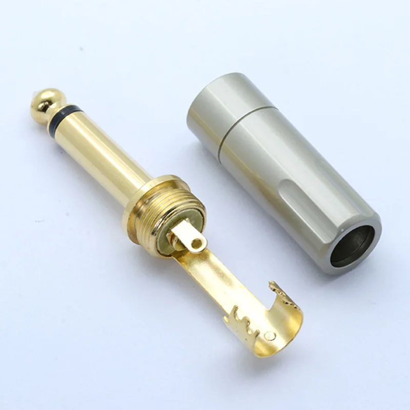 

10pcs/lot Copper 6.35mm Mono Jack Gold Plated 1/4 inch 2 Pole Male Plug Guitar Effect Pedal Microphone 6.35MM Wire Connector