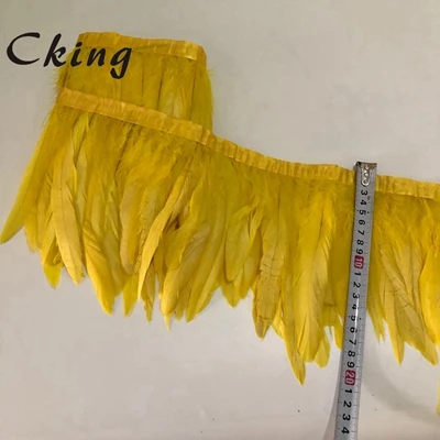 yellow Красивая лента для свадебной вечеринки, 2 метра, с натуральными птичьими Петушиными хвостиками и перьями, кружевная лента DIY 20-25 см - Цвет: yellow