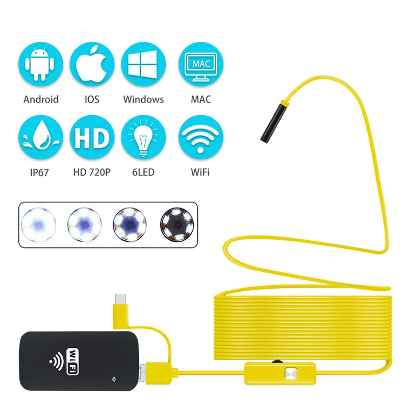 WiFi 7 мм 720P HD бороскоп Инспекционная камера полужесткая змея для Android и iOS смартфон