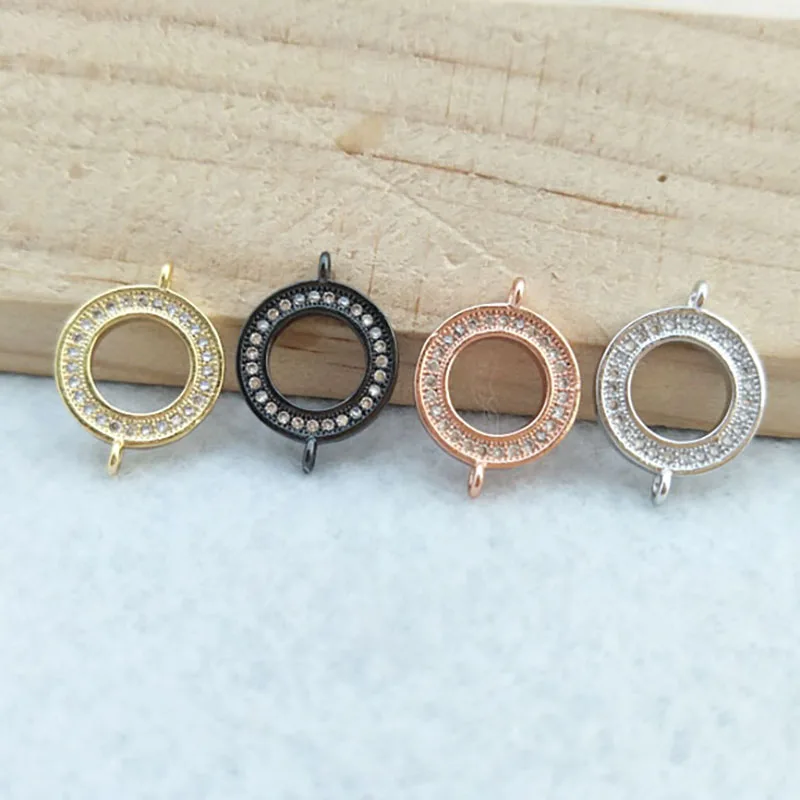 

10pcs CZ zircon Micro Pave round Connector,Double Bails Beads Charm,for DIY Bracelets Jewelry Finding CT357