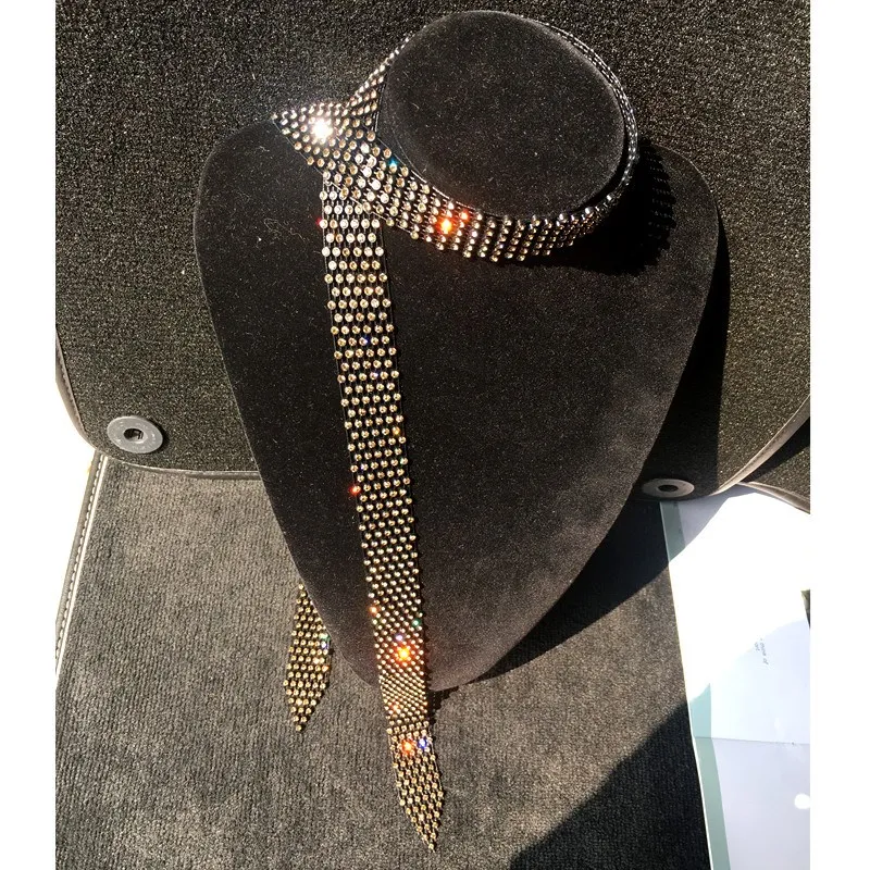 Для женщин певица Bling блестящие шеи галстук с С кристалалми и стразами съемный