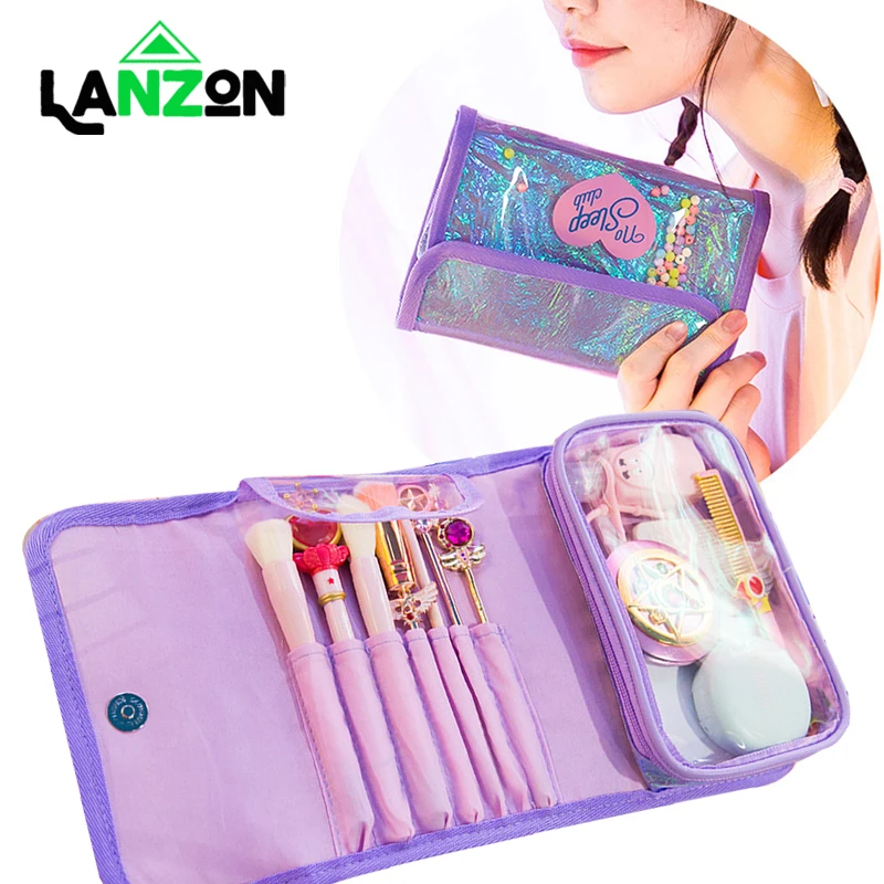 Lanozn Портативный Модный Косметичка из ПВХ женская сумка для макияжа с лазерным
